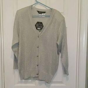 Rochelle silver shimmer cardigan Sz L NWT